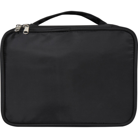 Organisateur noir fermé avec poignée supérieure et fermeture zippée visible, sans marquage apparent.