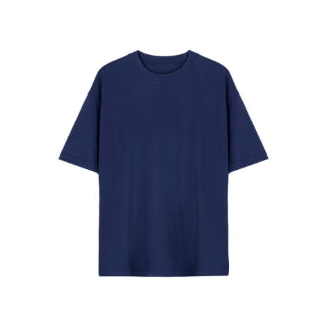 T-shirt bleu marine manches courtes et col rond présenté à plat sur fond blanc, produit sans marquage apparent.