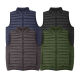 Quatre bodywarmers sans manches bleu marine, noir, marron et vert présentés à plat sur fond blanc, sans personnalisation visible