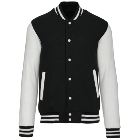 Veste teddy noir et blanc présentée à plat sur fond blanc, aucune personnalisation visible.