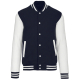 Veste teddy bleu marine et blanc présentée à plat sur fond blanc, aucune personnalisation visible.
