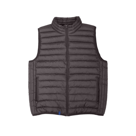 Bodywarmer gris chaud présenté à plat sur fond blanc, aucune personnalisation visible.