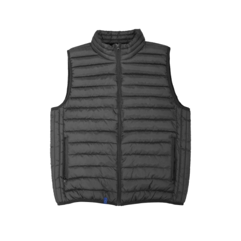 Bodywarmer noir présenté à plat sur fond blanc, aucune personnalisation visible.