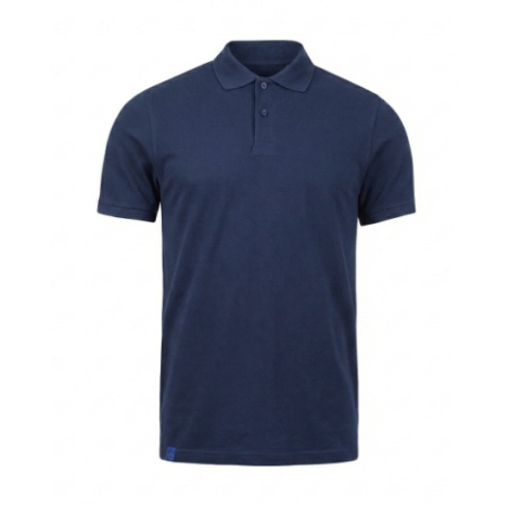 Polo bleu marine présenté à plat sur fond blanc, sans marquage apparent.
