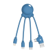 Câble multi-connecteurs bleu présenté sur fond transparent, produit sans marquage apparent. Câble multi-connecteurs bleu présenté sur fond transparent, produit sans marquage apparent.