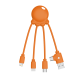 Câble multi-connecteurs orange présenté sur fond transparent, aucune personnalisation visible. Câble multi-connecteurs orange présenté sur fond transparent, aucune personnalisation visible.