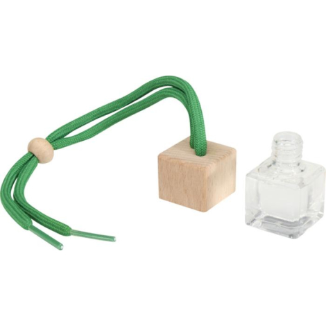 Gros plan sur un bouchon en bois avec cordon vert inséré à l’intérieur, sans personnalisation apparente.