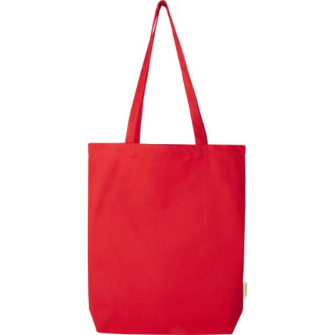 Sac shopping rouge présenté de face avec deux longues poignées, sans personnalisation apparente.