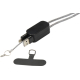 Boîtier noir ouvert laissant apparaître les connecteurs USB et Type-C avec cordon tressé noir et blanc et insert de fixation sép Boîtier noir ouvert laissant apparaître les connecteurs USB et Type-C avec cordon tressé noir et blanc et insert de fixation sép
