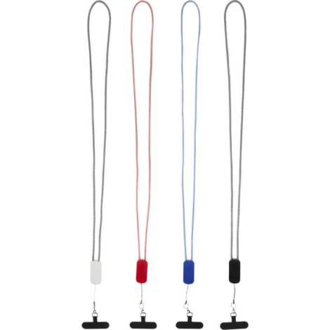 Vue de plusieurs cordons tressés noir, rouge, bleu et noir/blanc présentés verticalement, sans personnalisation apparente.