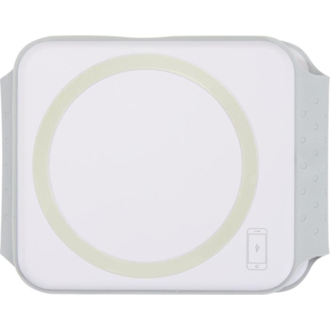 Vue de face d’un module blanc du chargeur avec anneau circulaire de charge visible, sans personnalisation apparente.