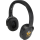 Casque audio sans fil noir présenté en vue trois-quarts avec arceau réglable et coussinets rembourrés, personnalisation visible Casque audio sans fil noir présenté en vue trois-quarts avec arceau réglable et coussinets rembourrés, personnalisation visible