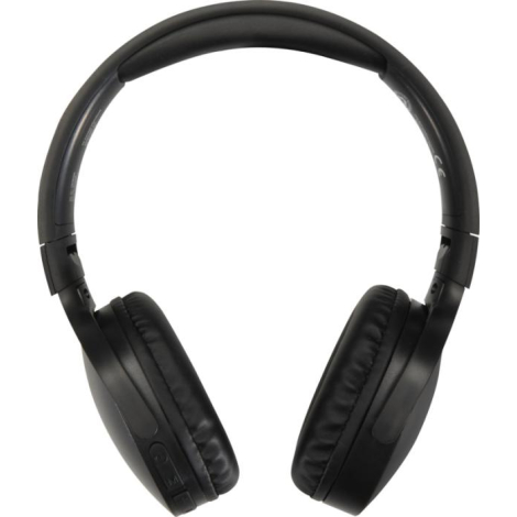 Casque noir présenté de face avec arceau déployé et coussinets visibles, sans marquage visible.