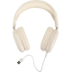 Casque beige présenté de face avec arceau déployé et câble branché sur une oreillette, sans marquage visible. Casque beige présenté de face avec arceau déployé et câble branché sur une oreillette, sans marquage visible.
