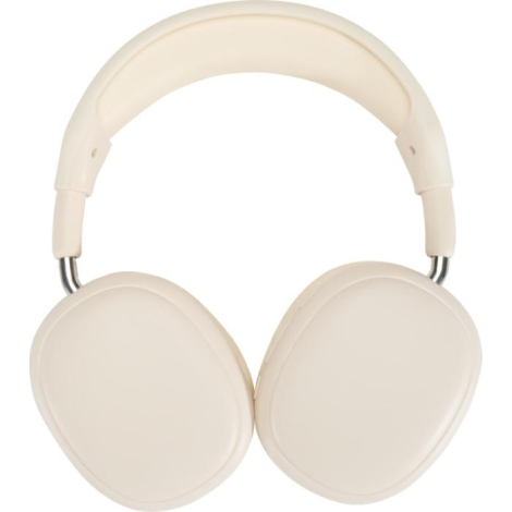 Casque beige présenté de face avec arceau déployé et coussinets visibles, sans marquage visible.