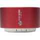 Enceinte cylindrique rouge présentée en gros plan vue latérale avec boutons de commande visibles en partie inférieure et personn Enceinte cylindrique rouge présentée en gros plan vue latérale avec boutons de commande visibles en partie inférieure et personn