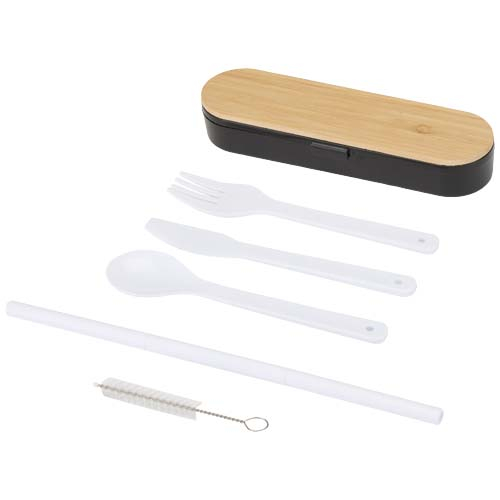 Ensemble de couverts personnalisé et couvercle bambou Runa Noir