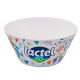 Bol avec décor imprimé multicolore et logo visible sur la face extérieure, marquage apparent sur le produit.
