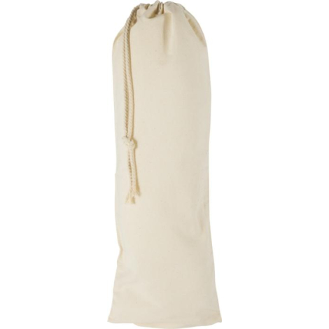 Sac à pain en tissu beige présenté verticalement avec cordon de serrage noué sur le côté supérieur, sans marquage visible.