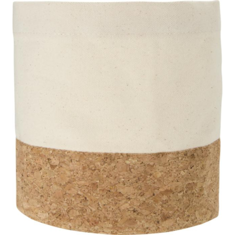 Gros plan sur la partie inférieure de la corbeille montrant la zone en tissu beige au-dessus de la base en liège, sans marquage 