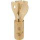 Support cylindrique en bambou contenant plusieurs ustensiles de cuisine en bambou, personnalisation visible sur la face du suppo Support cylindrique en bambou contenant plusieurs ustensiles de cuisine en bambou, personnalisation visible sur la face du suppo