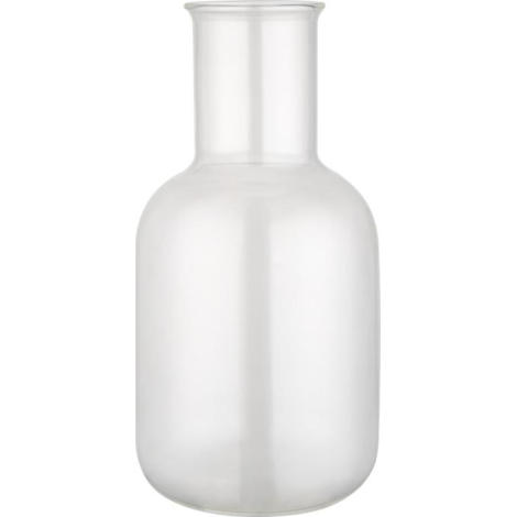 Gros plan sur la partie supérieure d’une carafe en verre à finition mate, sans personnalisation apparente.