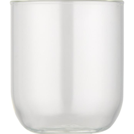 Gros plan sur la partie inférieure d’une carafe en verre à finition mate, sans marquage visible.