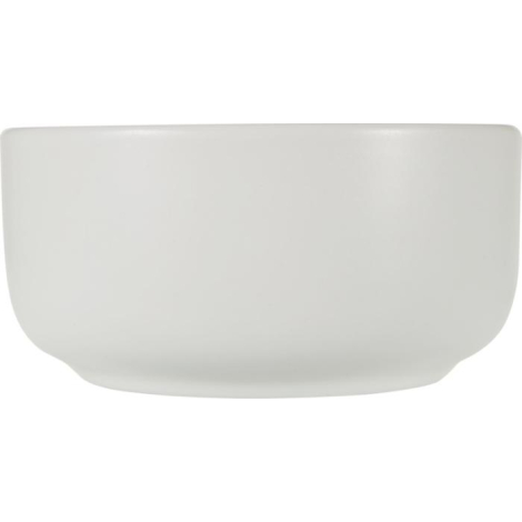 Gros plan sur la surface extérieure d’un bol en céramique blanche, sans personnalisation apparente.