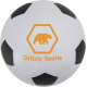 Balle antistress en forme de ballon de football avec panneaux noirs et blancs et personnalisation visible sur un panneau blanc. Balle antistress en forme de ballon de football avec panneaux noirs et blancs et personnalisation visible sur un panneau blanc.