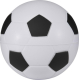 Vue latérale d’une balle antistress en forme de ballon de football montrant les panneaux noirs et blancs sans personnalisation a Vue latérale d’une balle antistress en forme de ballon de football montrant les panneaux noirs et blancs sans personnalisation a