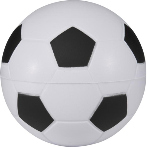 Vue latérale d’une balle antistress en forme de ballon de football montrant les panneaux noirs et blancs sans personnalisation a
