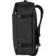 Vue latérale d’un sac cabine noir montrant une poche latérale et des sangles de compression, sans personnalisation visible.