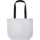 Sac shopping blanc présenté de face avec anses noires, sans marquage visible. Sac shopping blanc présenté de face avec anses noires, sans marquage visible.