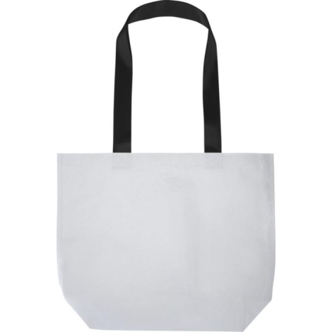 Sac shopping blanc présenté de face avec anses noires, sans marquage visible.