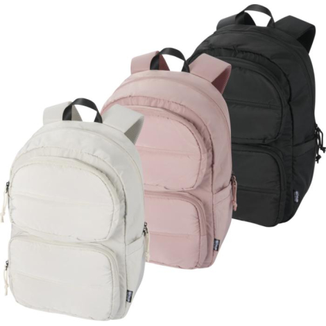 Trois sacs à dos ordinateur matelassés présentés de face en différentes couleurs avec deux poches frontales zippées, sans marqua