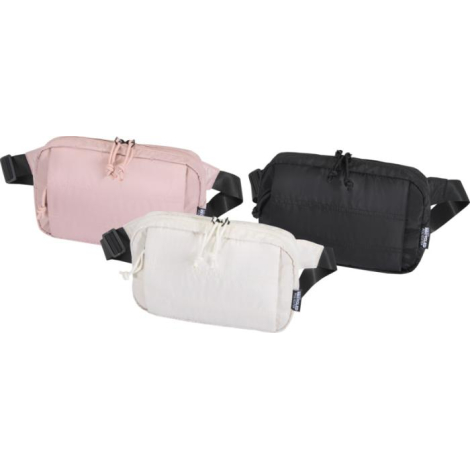 Trois sacs banane matelassés présentés de face en différentes couleurs, sans marquage visible.