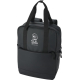 Sac à dos isotherme noir présenté de face avec poche frontale zippée et personnalisation visible sur la surface de la poche avan