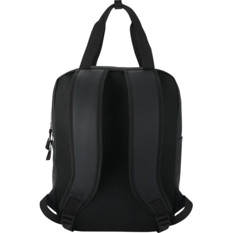 Vue arrière du sac à dos montrant bretelles rembourrées et panneau dorsal en maille respirante, sans marquage visible.