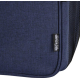 Vue rapprochée du côté d’un sac à dos pique-nique bleu avec étiquette latérale, sans marquage visible.