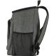 Vue latérale d’un sac à dos pique-nique gris montrant une poche latérale en filet et la sangle d’épaule, sans personnalisation v