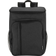 Sac à dos pique-nique isotherme noir présenté de face avec poche frontale zippée, sans marquage visible.