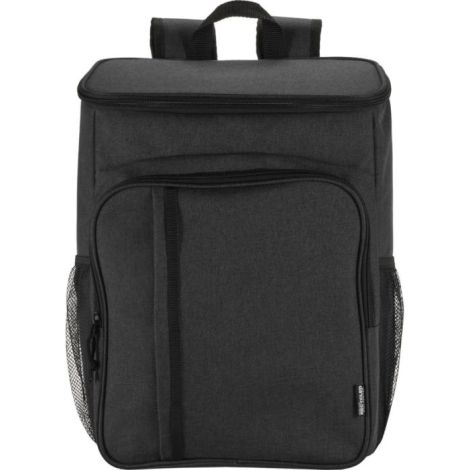 Sac à dos pique-nique isotherme noir présenté de face avec poche frontale zippée, sans marquage visible.