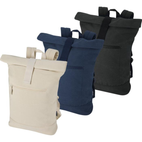 Trois sacs à dos rolltop présentés de face en différentes couleurs avec fermeture enroulable, sans marquage visible.