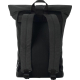Vue arrière d’un sac à dos rolltop noir montrant bretelles rembourrées et panneau dorsal en maille respirante, sans marquage vis