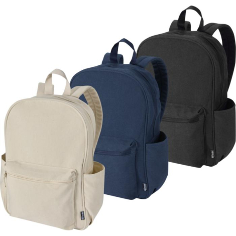 Trois sacs à dos ordinateur présentés de face en différentes couleurs, sans marquage visible.