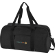 Sac week-end noir présenté de face avec poche frontale zippée et personnalisation visible sur la surface de la poche avant.