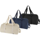 Trois sacs week-end en toile recyclée présentés de face en différentes couleurs, sans marquage visible.