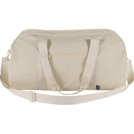 Sac week-end beige présenté de face avec bandoulière détachable visible, sans marquage visible.