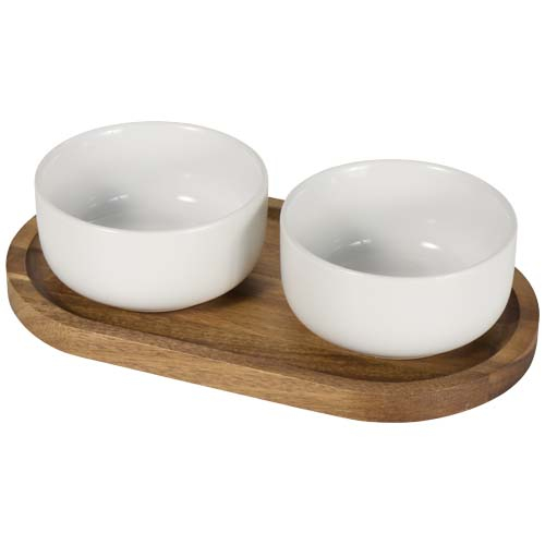 Ensemble plateau en acacia et bols promotionnel 210 ml Noa Blanc