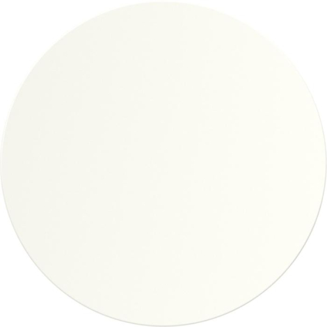 Dessous de verre rond blanc vu de dessus avec surface lisse unie, présenté sans marquage apparent.